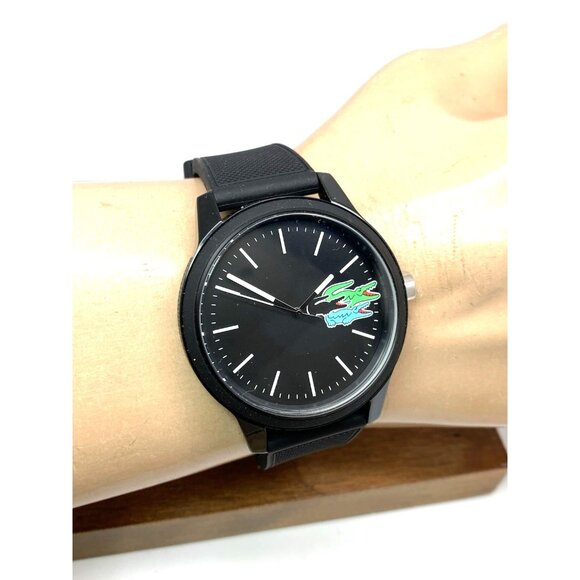 Lacoste Men's Watch 2011134 Quartz Croc Logo Black Dial Rubber Strap 42mm - Picture 10 of 13